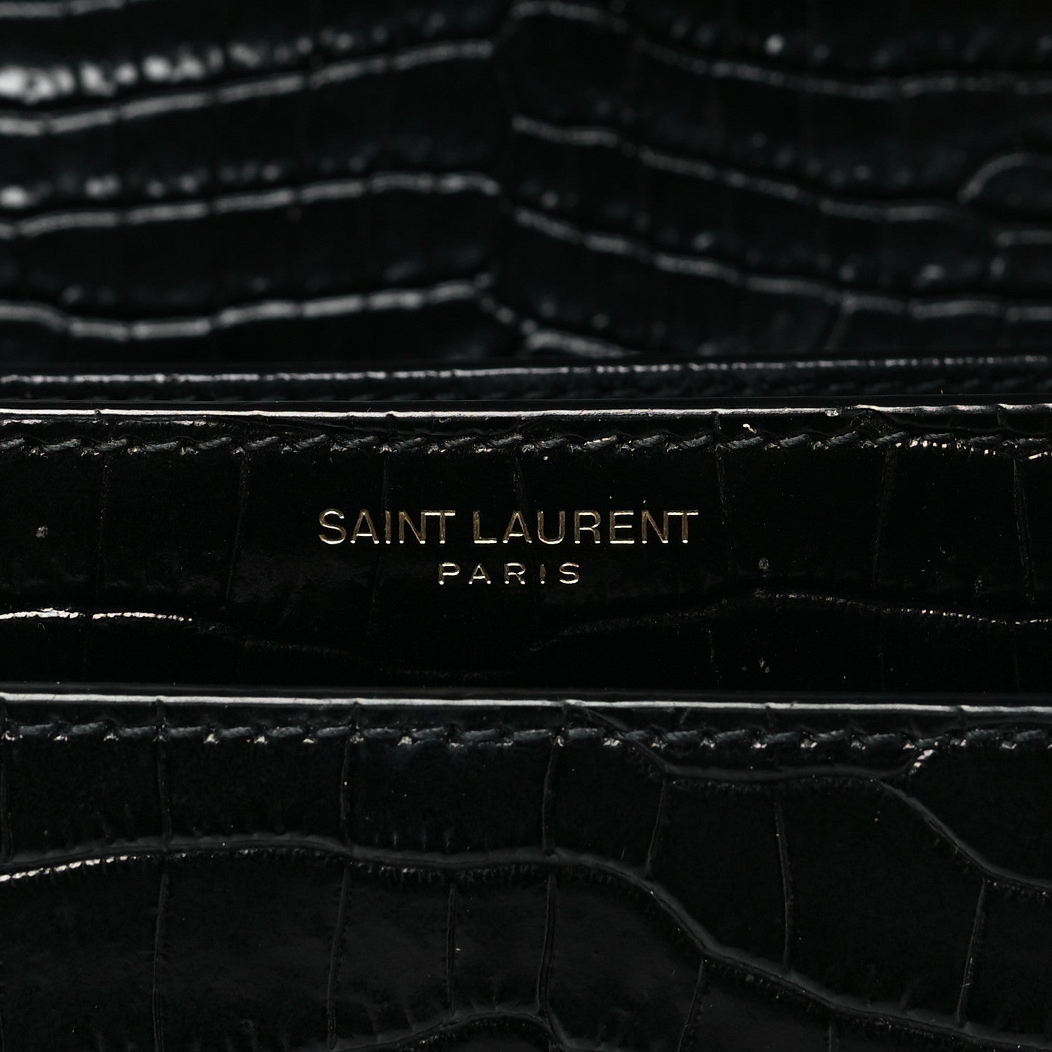 Saint Laurent Calfskin Crocodile Embossed Medium Monogram Sunset Black 6 of 9