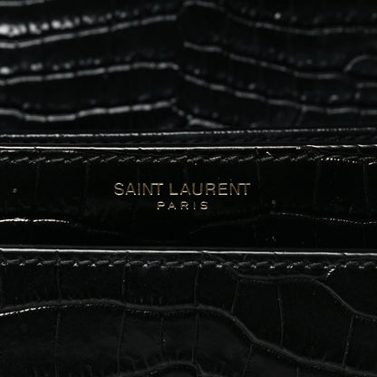 Saint Laurent Calfskin Crocodile Embossed Medium Monogram Sunset Black 6 of 9