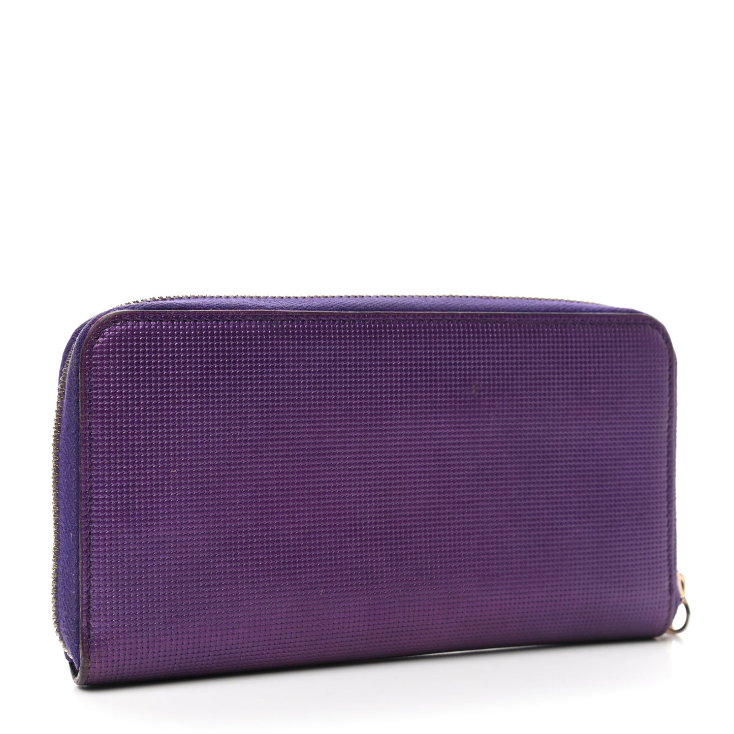 Metallic Textured Calfskin Zip Around Wallet Purple
