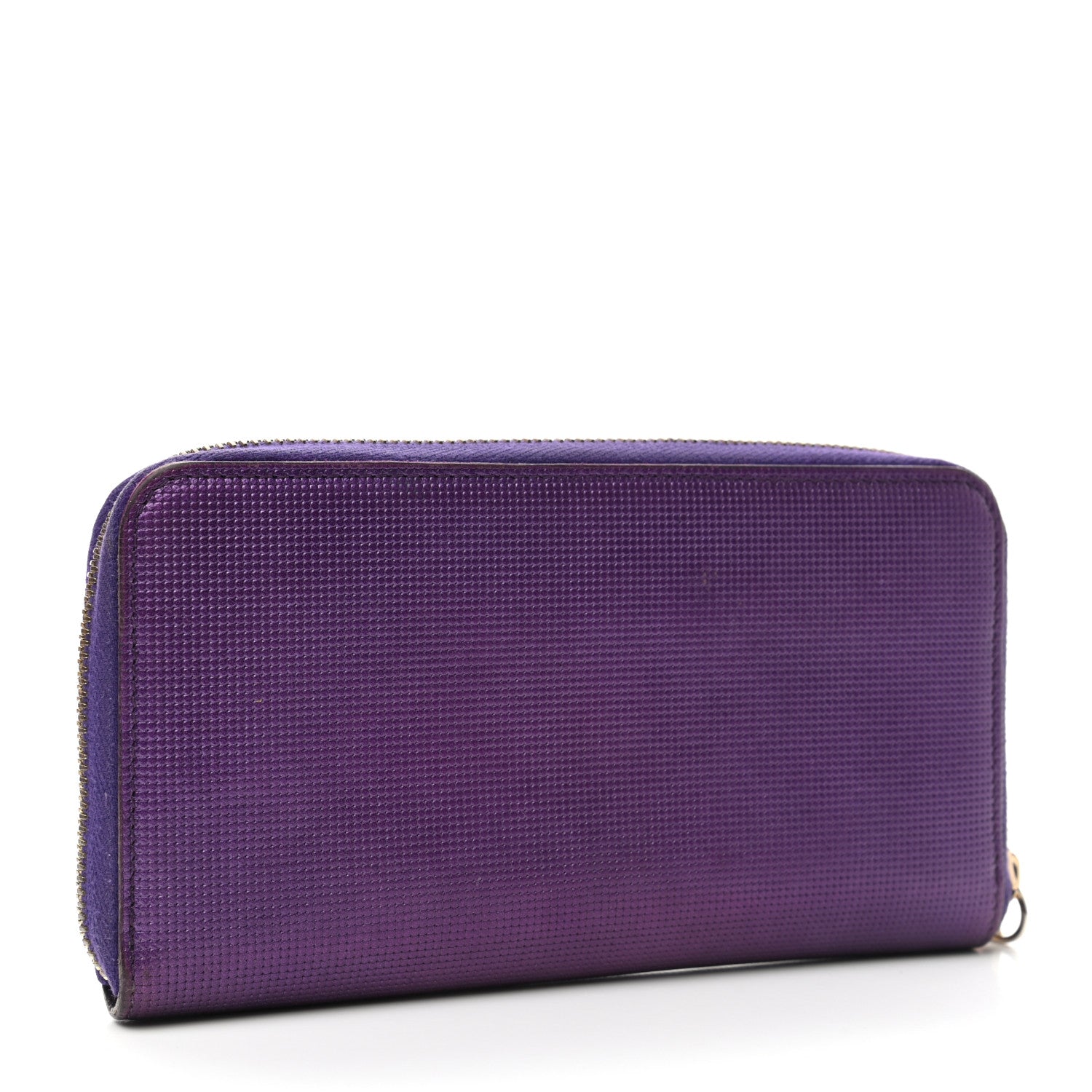 Fendi Metallic Textured Calfskin Zip Around Wallet Purple 3 of 12