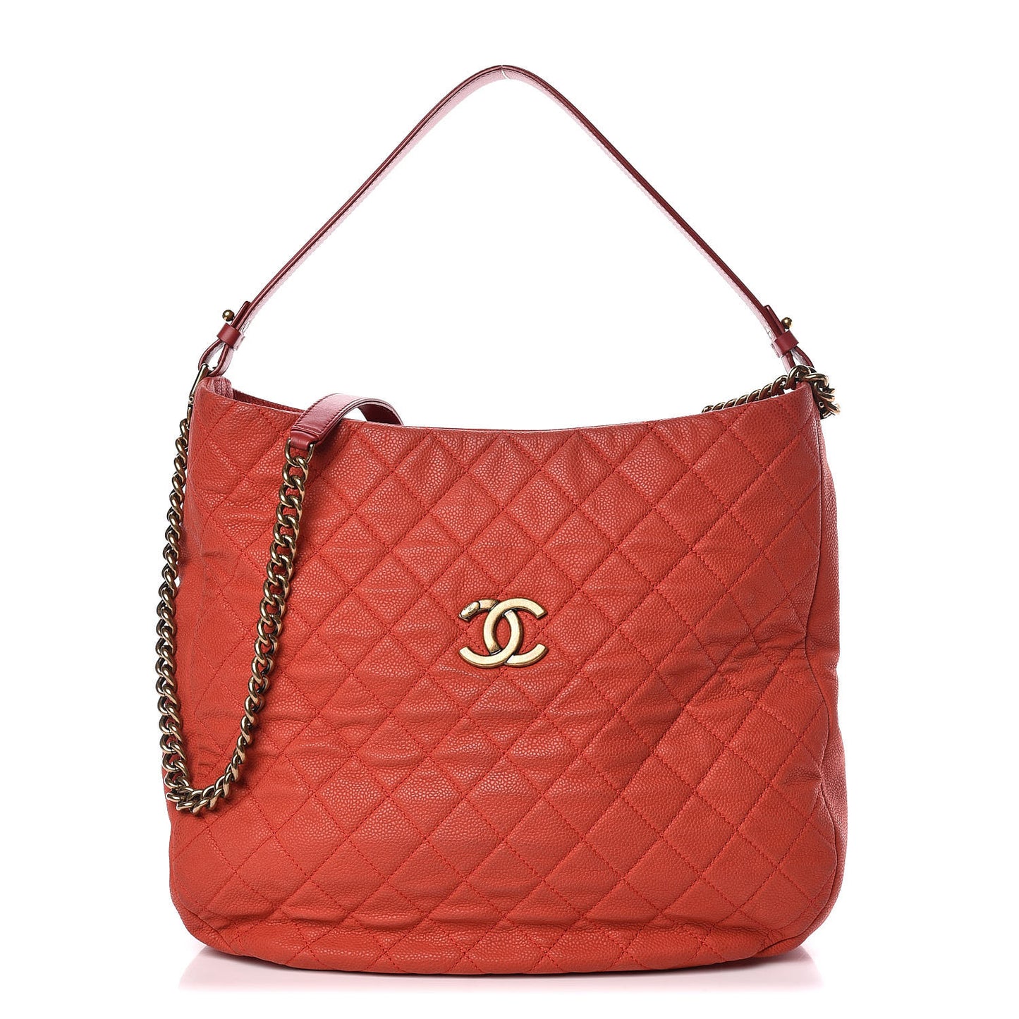 Iridescent Caviar Quilted Country Chic Hobo Red