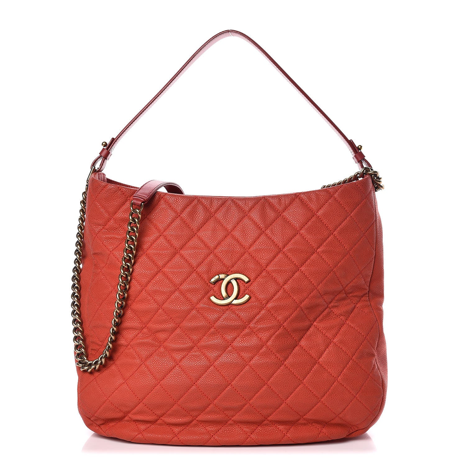Chanel Iridescent Caviar Quilted Country Chic Hobo Red 1 of 14