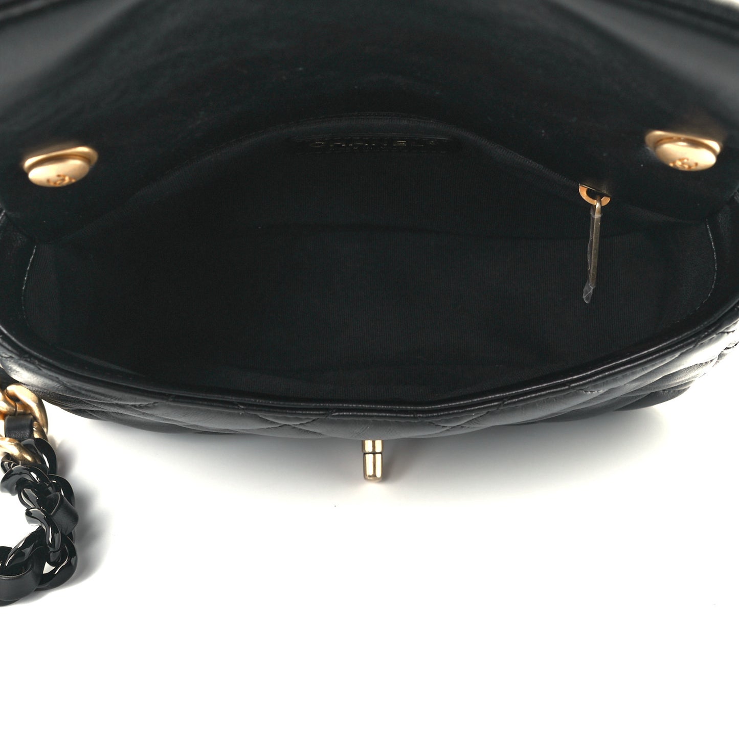 Lambskin Quilted Small Lacquered Chain Flap Black