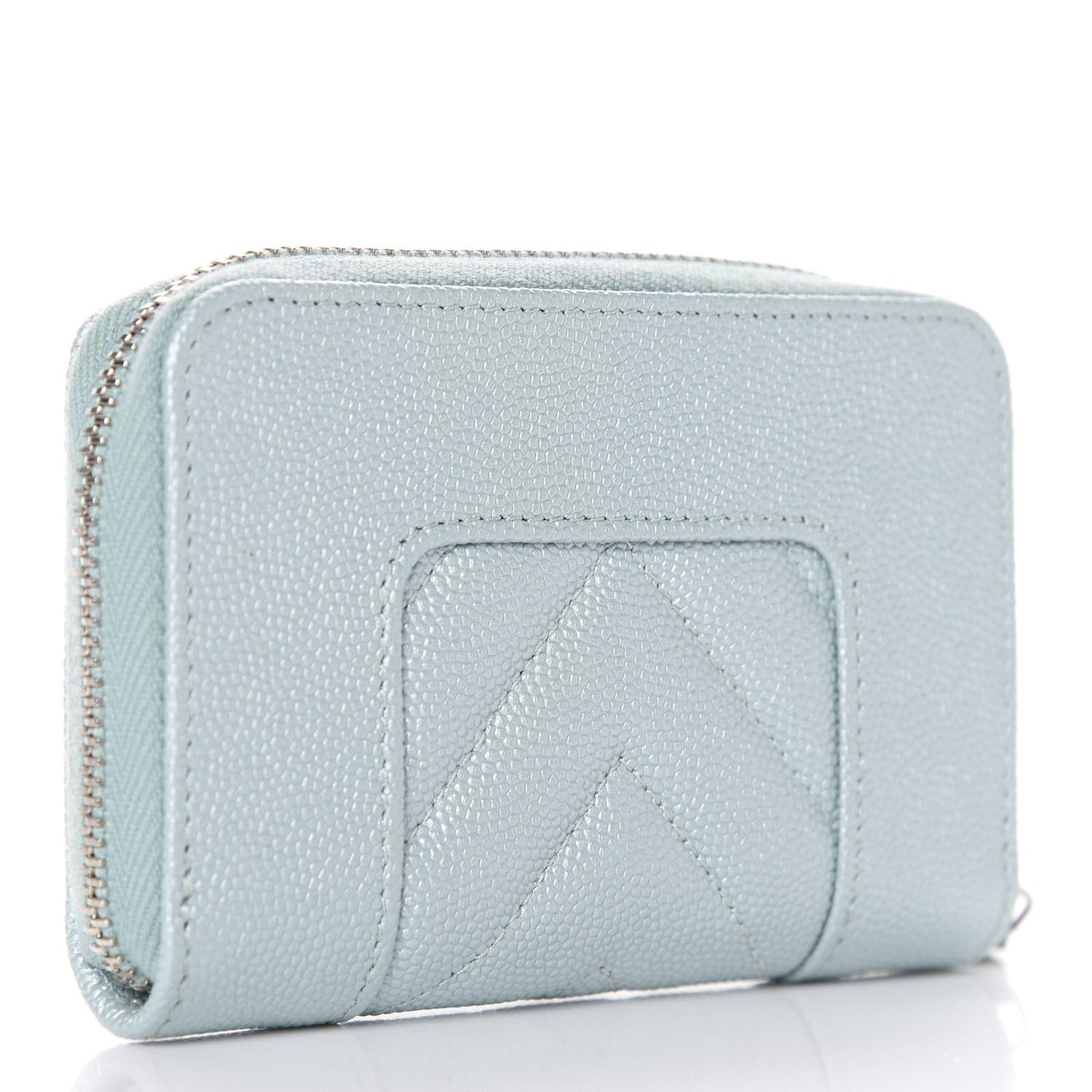 Metallic Caviar Chevron Quilted Vintage Mademoiselle Zip Coin Purse Light Blue
