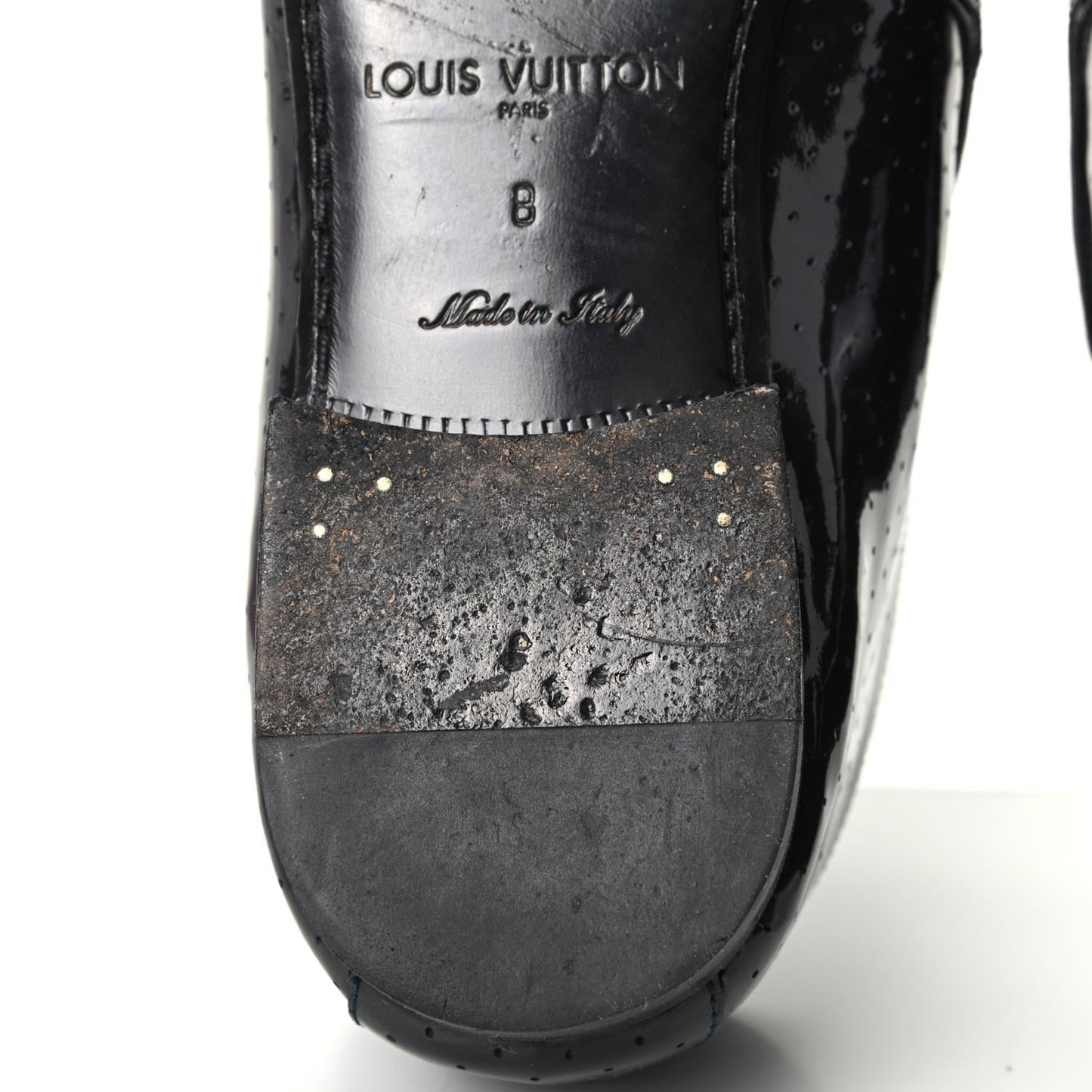 Patent Calfskin Perforated Mens Loafers 8 Navy