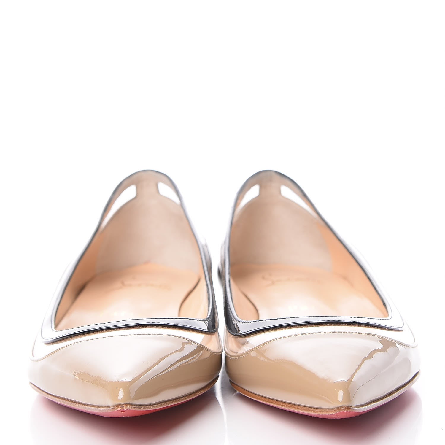 Christian Louboutin Patent PVC Paulina Flats 35.5 Beige Black 2 of 9