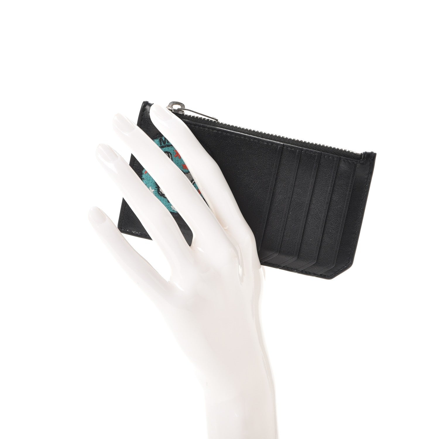 Saint Laurent Calfskin Moujik Patch Fragments Zip Pouch Card Holder Black 2 of 11