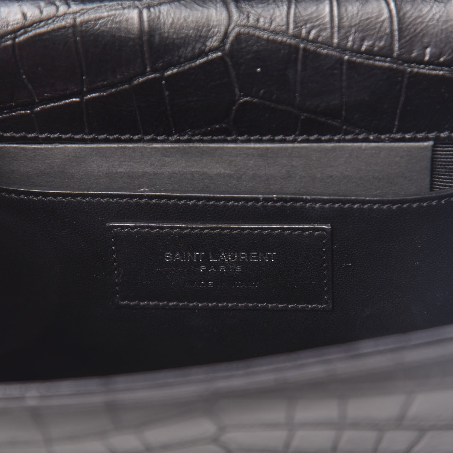 Saint Laurent Calfskin Crocodile Embossed Classic Kate Monogram Clutch Black 6 of 9