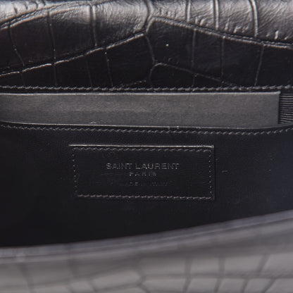 Saint Laurent Calfskin Crocodile Embossed Classic Kate Monogram Clutch Black 6 of 9