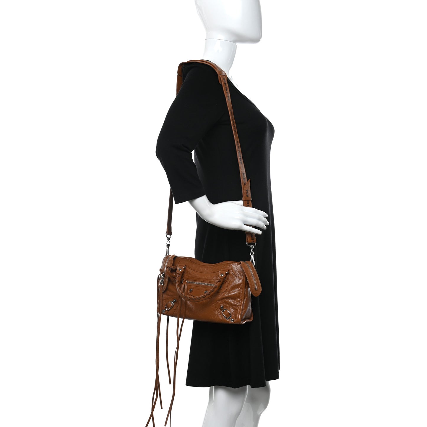 Agneau Classic Silver Hardware Mini City Logo Strap Camel Black