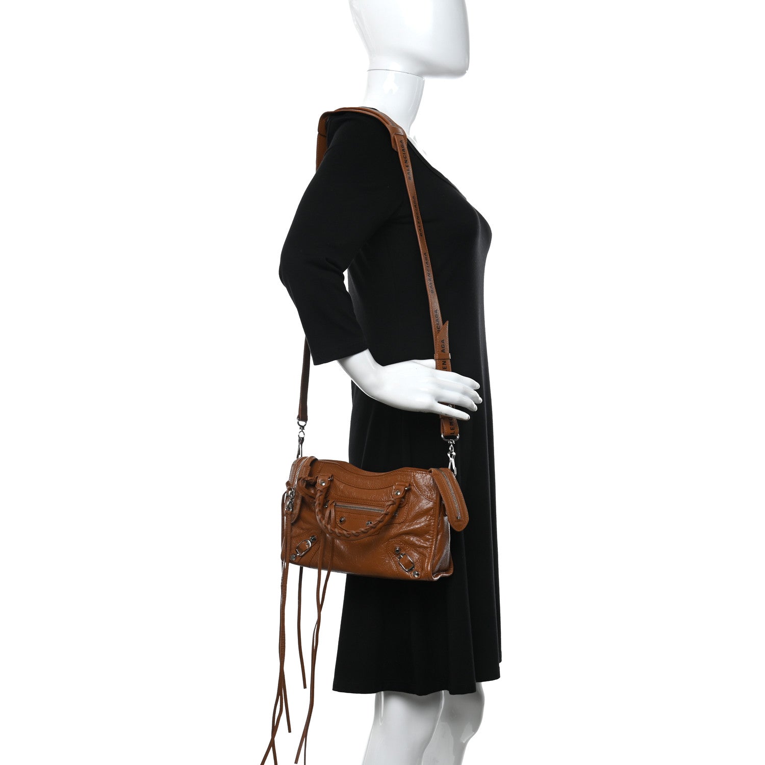 Balenciaga Agneau Classic Silver Hardware Mini City Logo Strap Camel Black 2 of 9