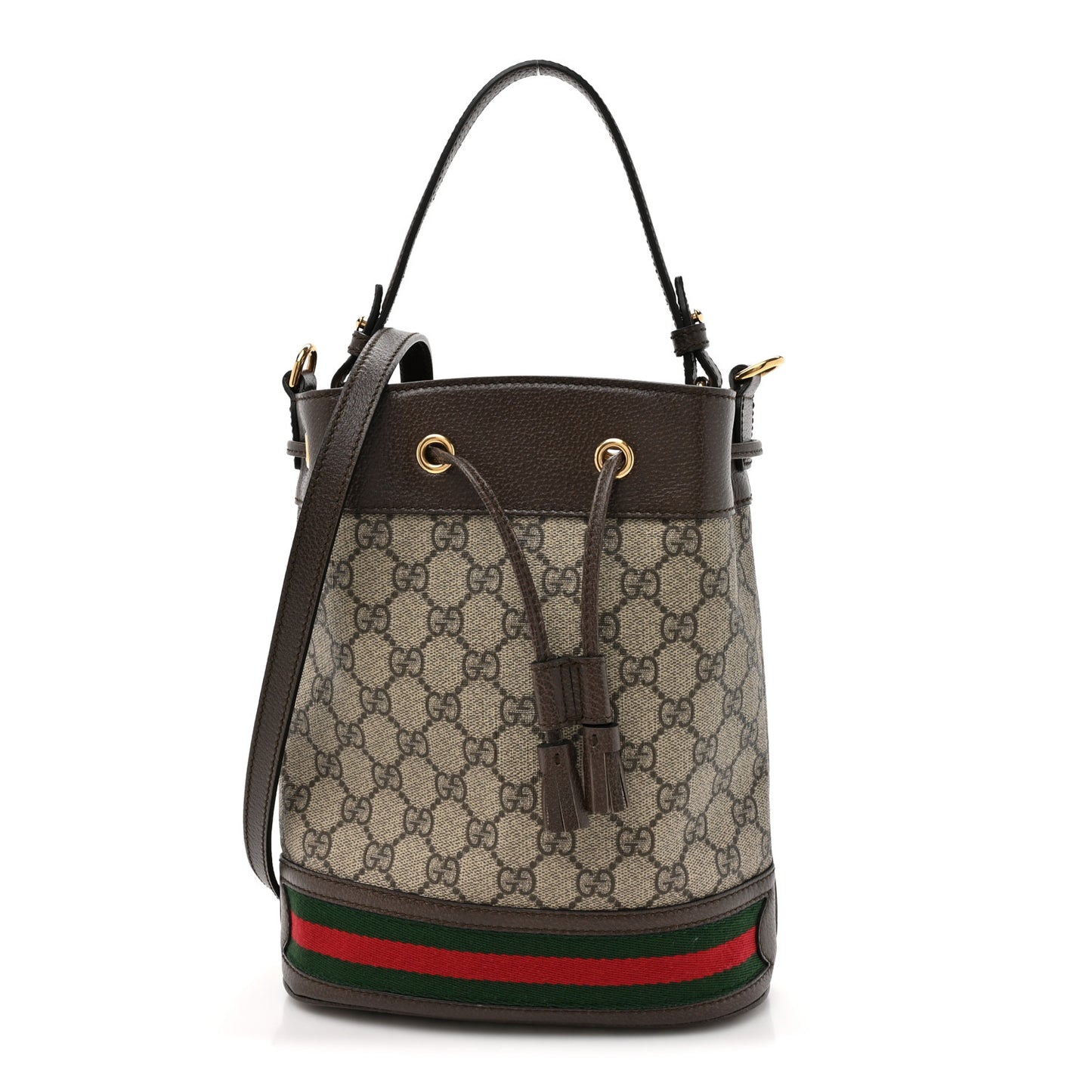 GG Supreme Monogram Web Small Ophidia Bucket Bag Brown
