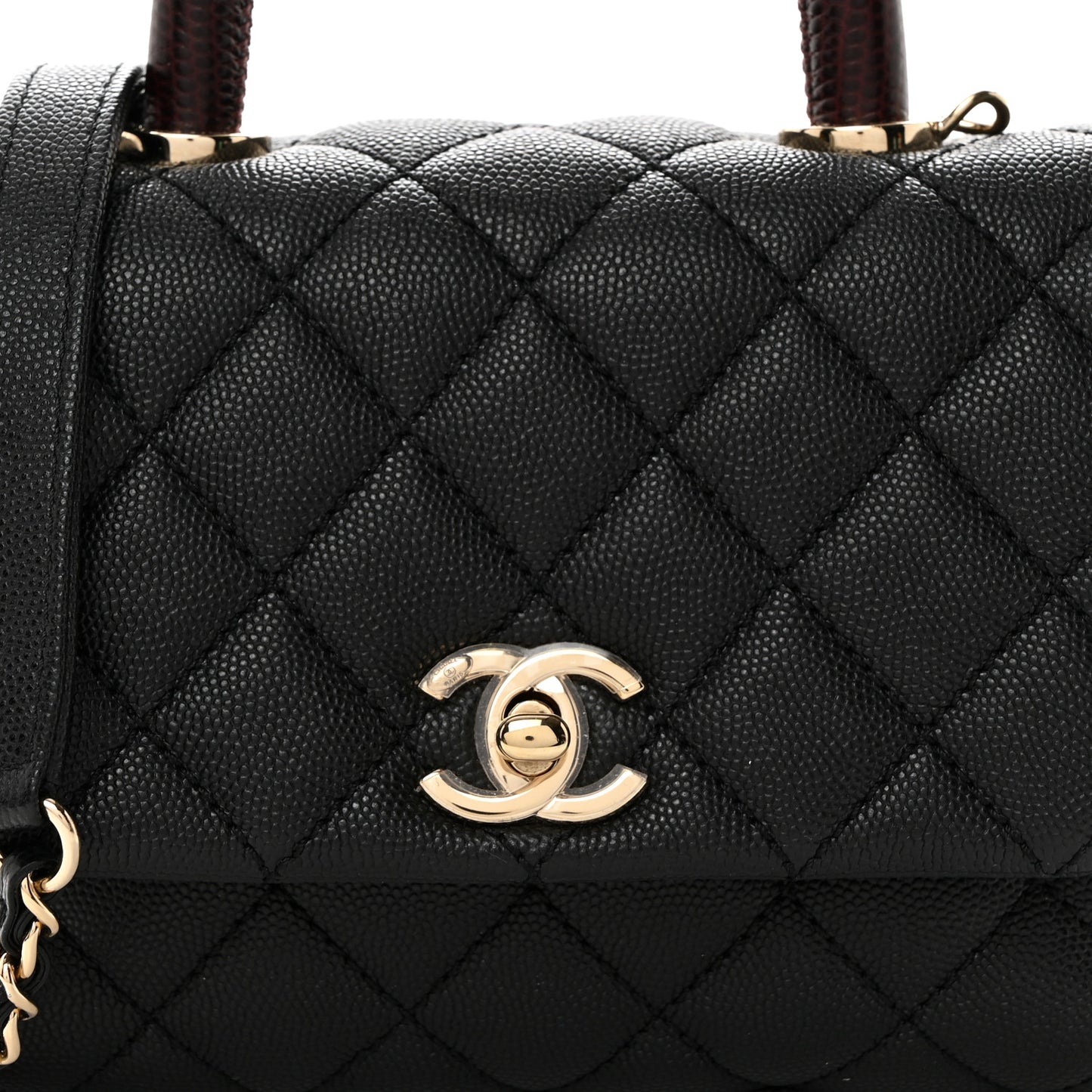 Caviar Lizard Embossed Quilted Extra Mini Coco Handle Flap Black