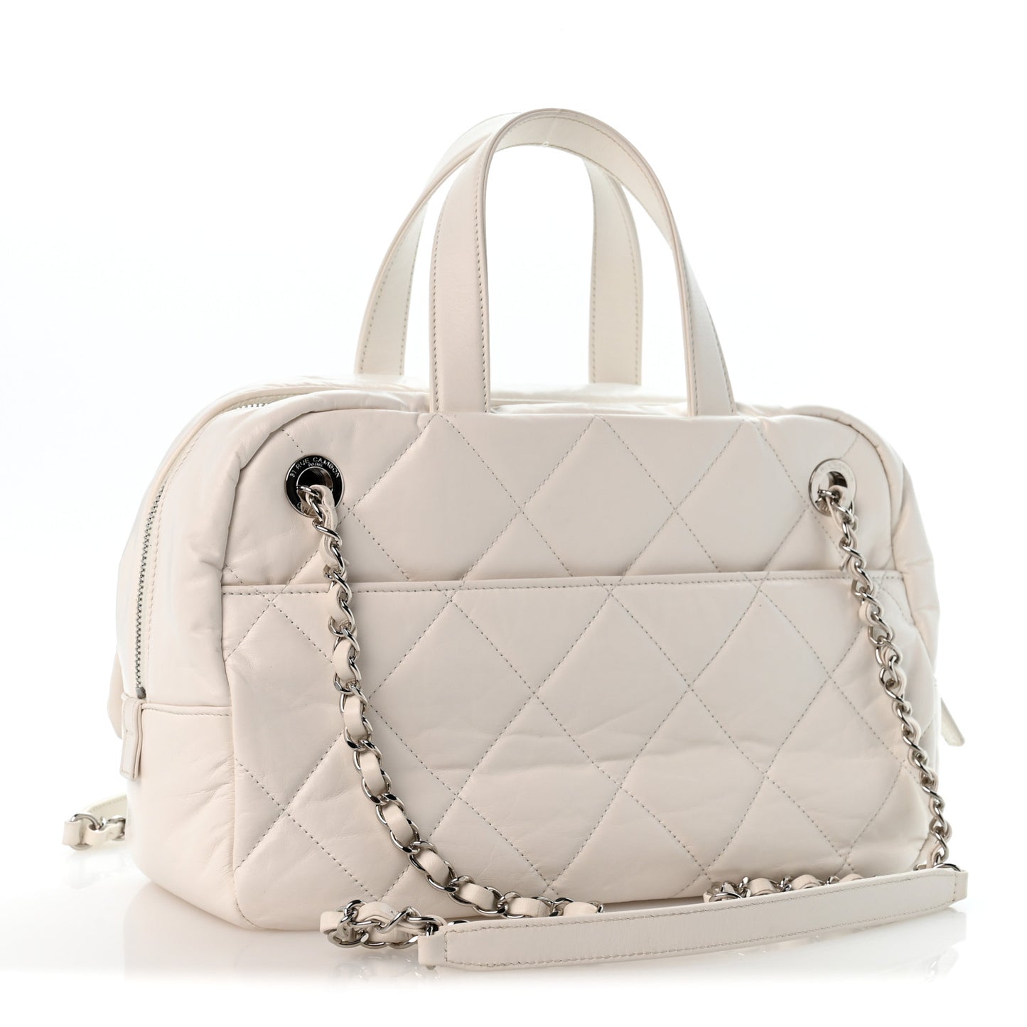 Aged Calfskin Quilted Small Express Bowling Bag White