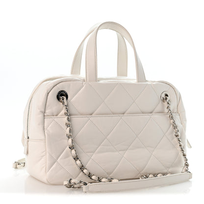 Chanel Aged Calfskin Quilted Small Express Bowling Bag White 2 of 12