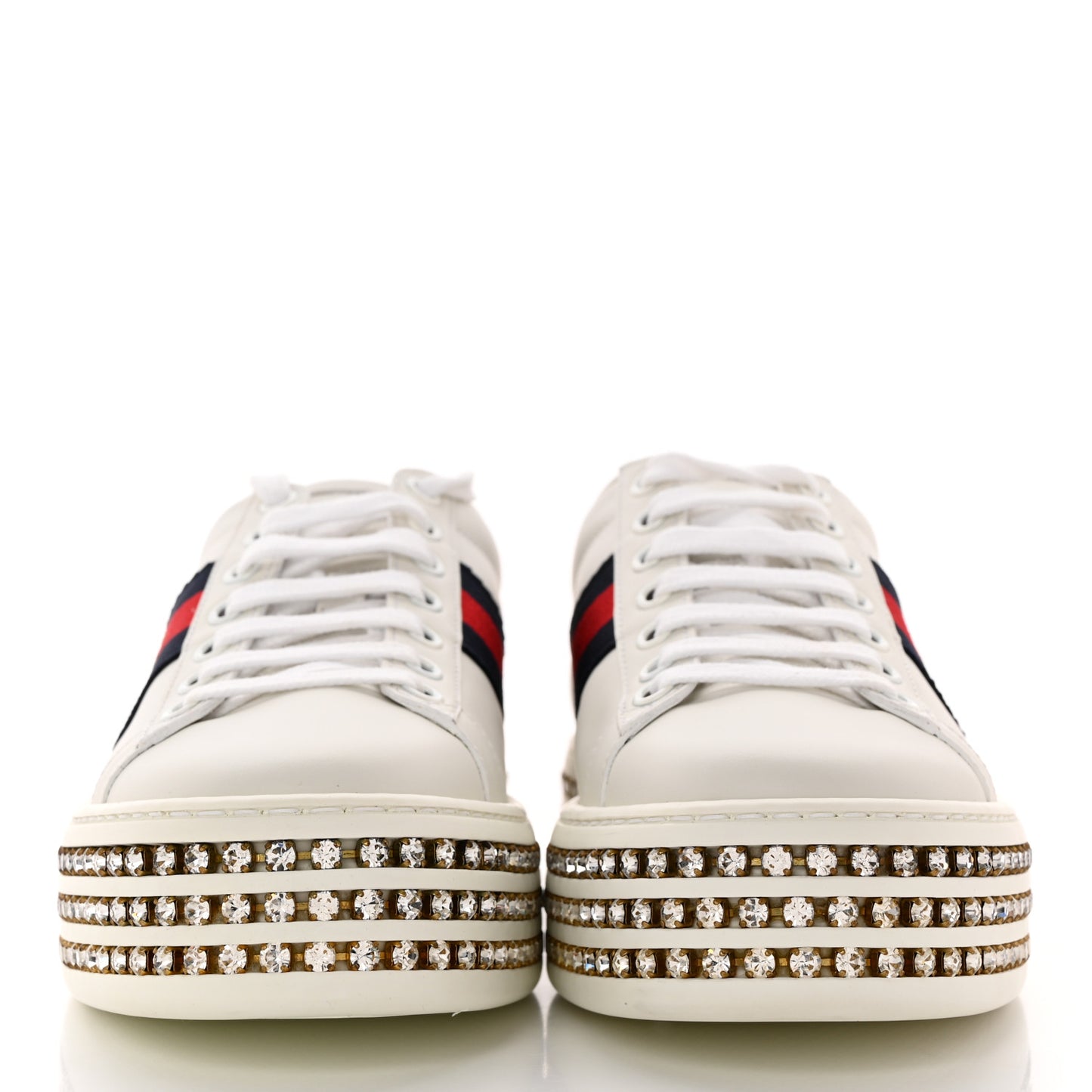 Calfskin Crystal Web Bee Embroidered Womens Ace Platform Sneakers 35.5 White