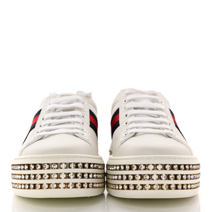 Gucci Calfskin Crystal Web Bee Embroidered Womens Ace Platform Sneakers 35.5 White 2 of 11