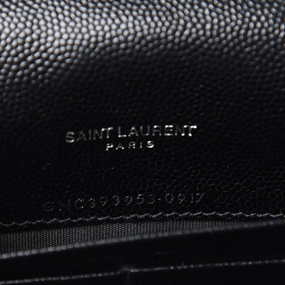 Saint Laurent Grain De Poudre Matelasse Chevron Monogram Envelope Chain Wallet Black 7 of 16