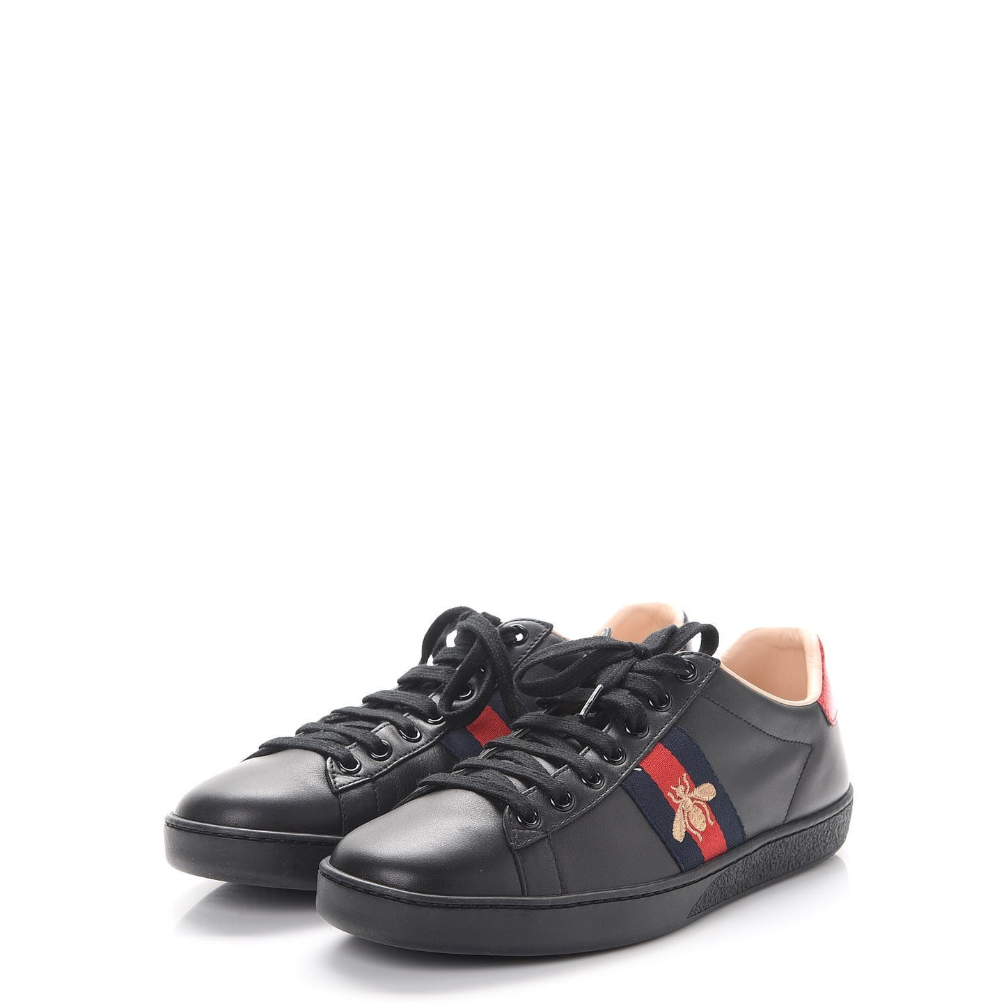 Calfskin Ayers Web Bee Embroidered Ace Sneakers 37.5 Black