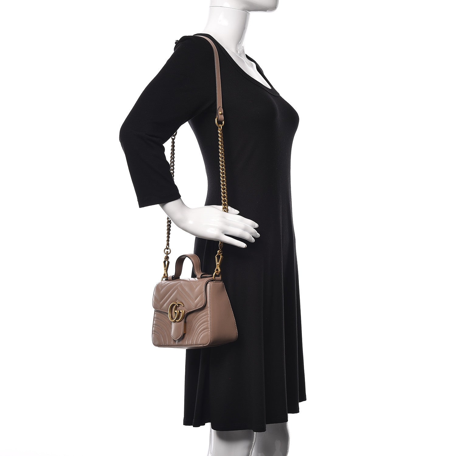 Gucci Calfskin Matelasse Mini GG Marmont Top Handle Shoulder Bag Porcelain Rose 2 of 10