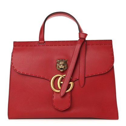 Gucci Calfskin Feline Medium GG Marmont Top Handle Bag Vulcanic Red 1 of 11