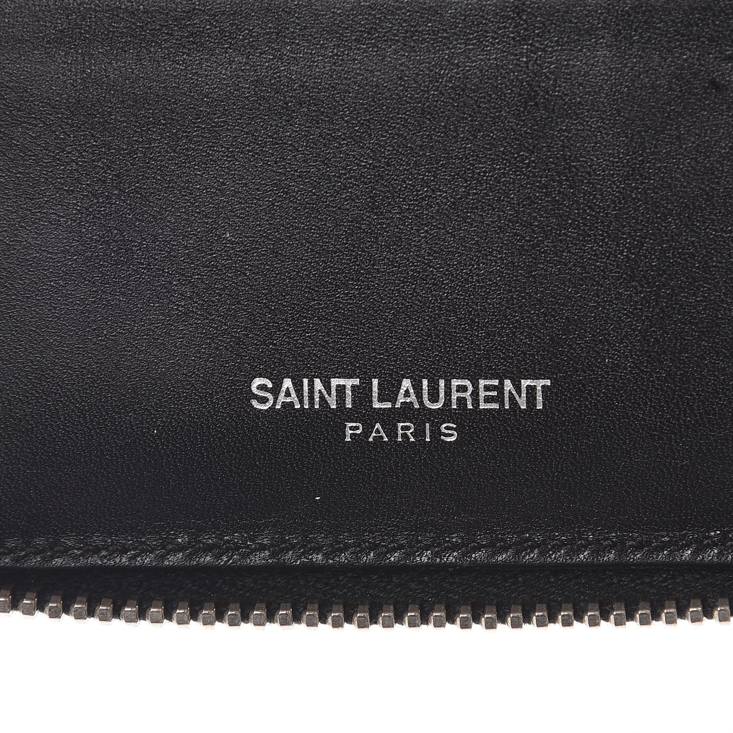 Mens Calfskin Compact Chain Zip Around Wallet Black
