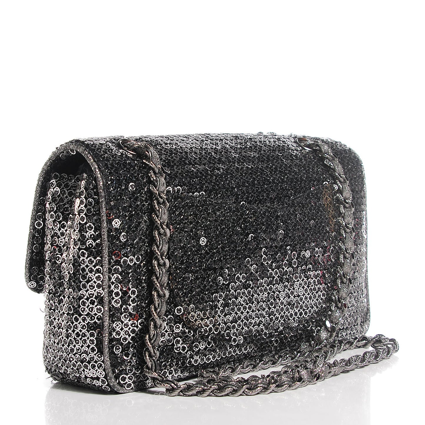 Sequin Medium Single Flap Dark Silver