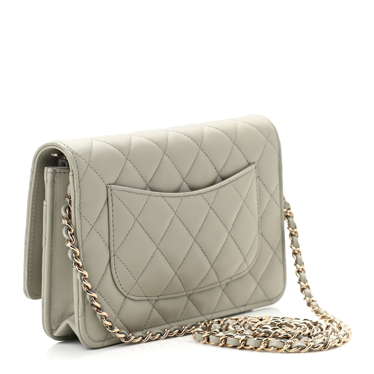 Lambskin Quilted Wallet On Chain WOC Grey