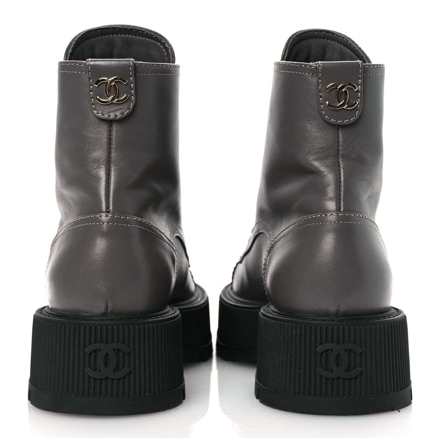 Calfskin Patent Calfskin CC Lace Up Combat Boots 36.5 Gray Black