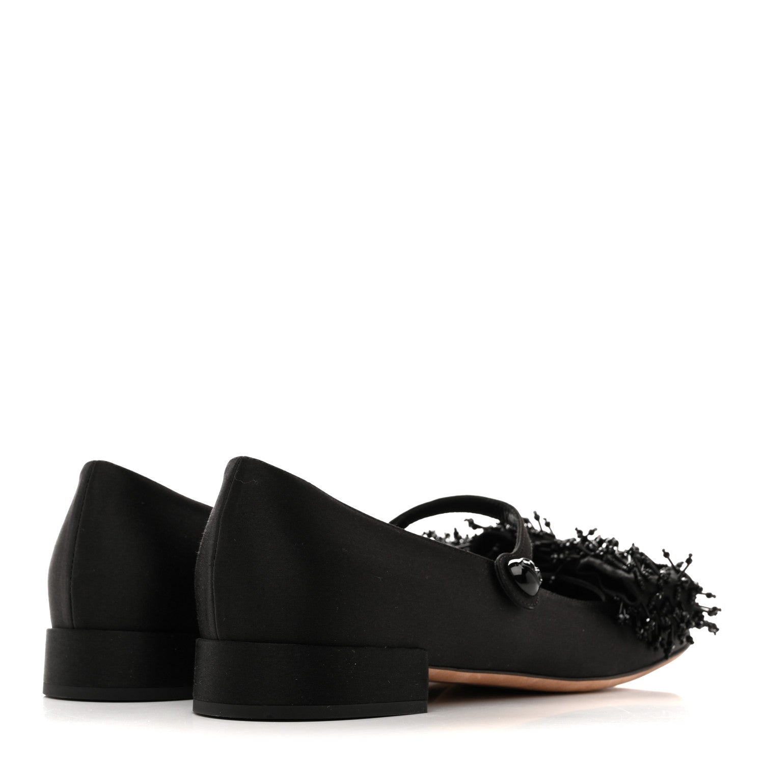 Valentino Garavani Satin Beaded Bowjane Mary Jane Ballerina Flats 37 Black 5 of 9