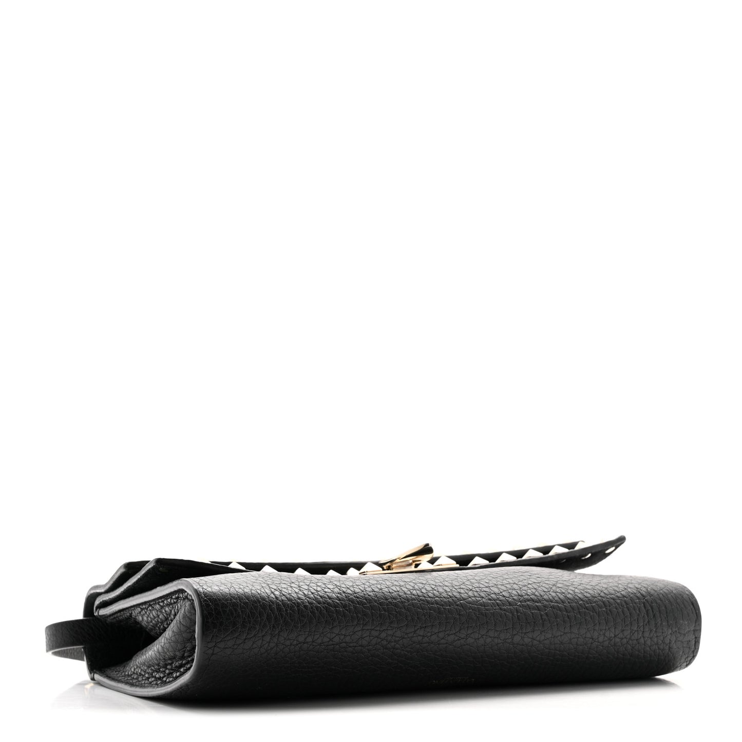 Grainy Calfskin Rockstud Double Flap Crossbody Bag Black