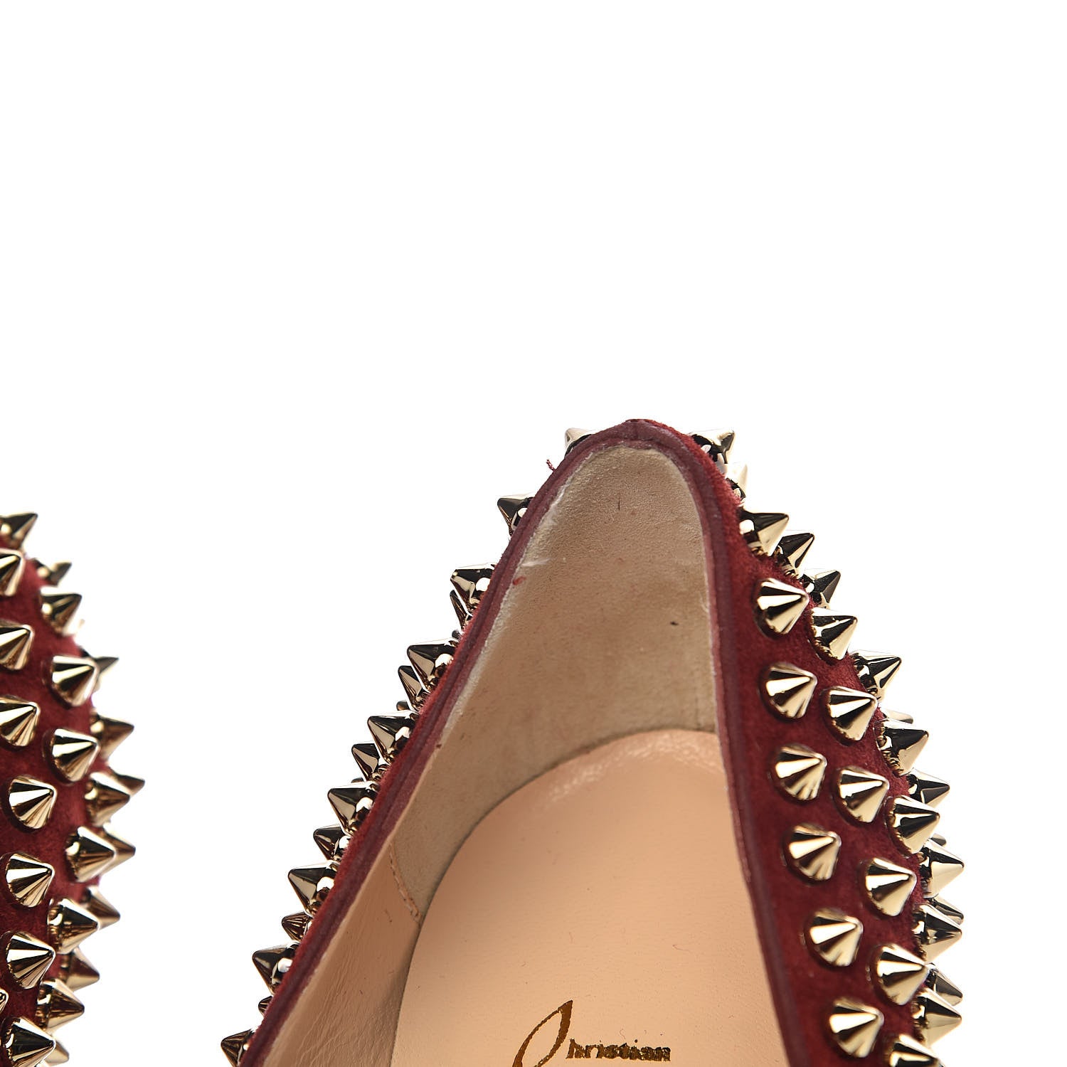 Christian Louboutin Veau Velours Calf Hair Leopard Lady Peep Spikes 150 Pumps 37.5 Red 10 of 13
