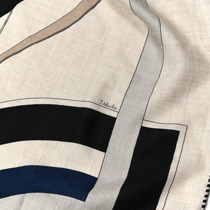 Hermes Cashmere Silk Arcs-En-Ciel  Giant Pointe Triangle Shawl Naturel Marine Black 4 of 5