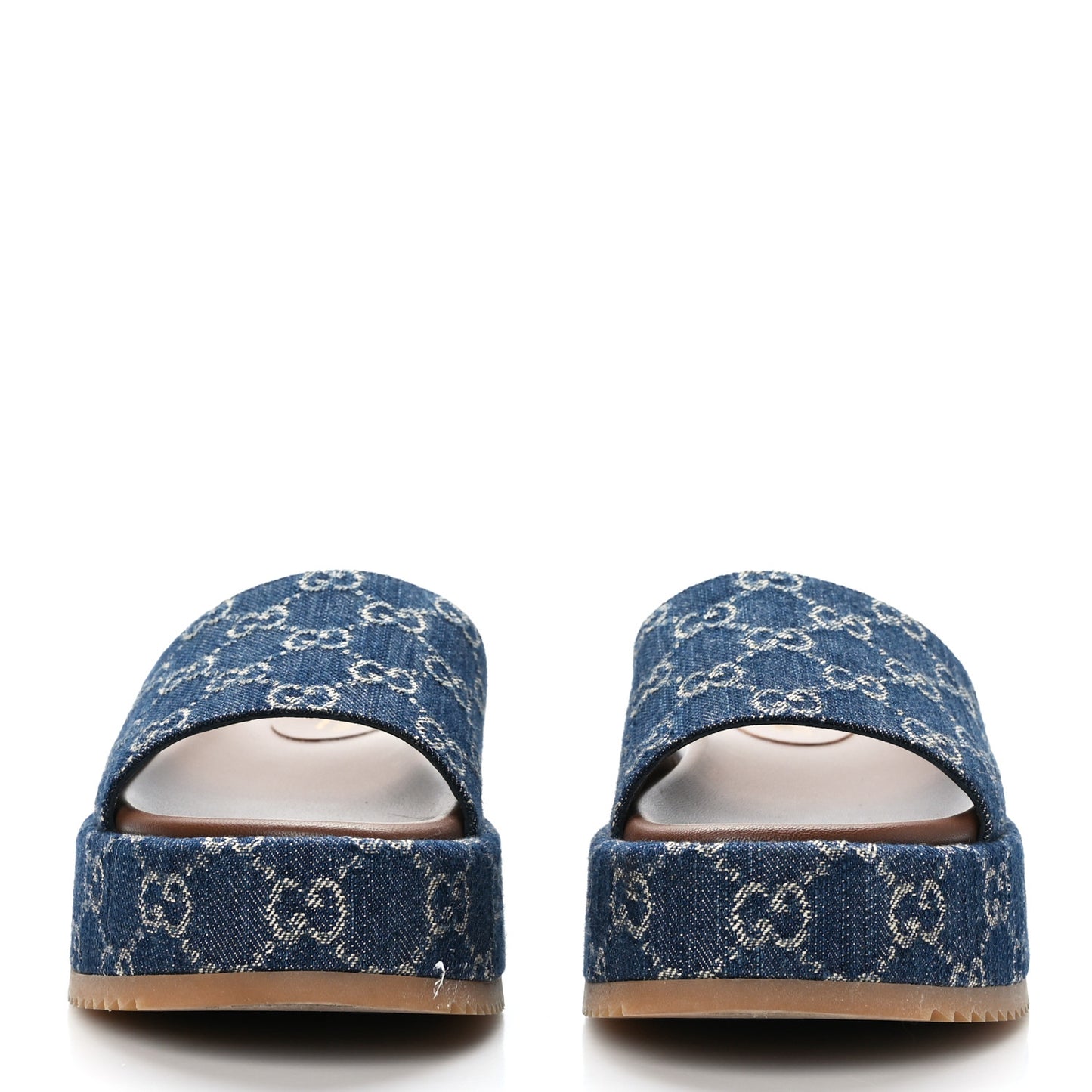 New Denim GG Monogram Angelina Platform 55mm Slide Sandals 38 Blue Tea