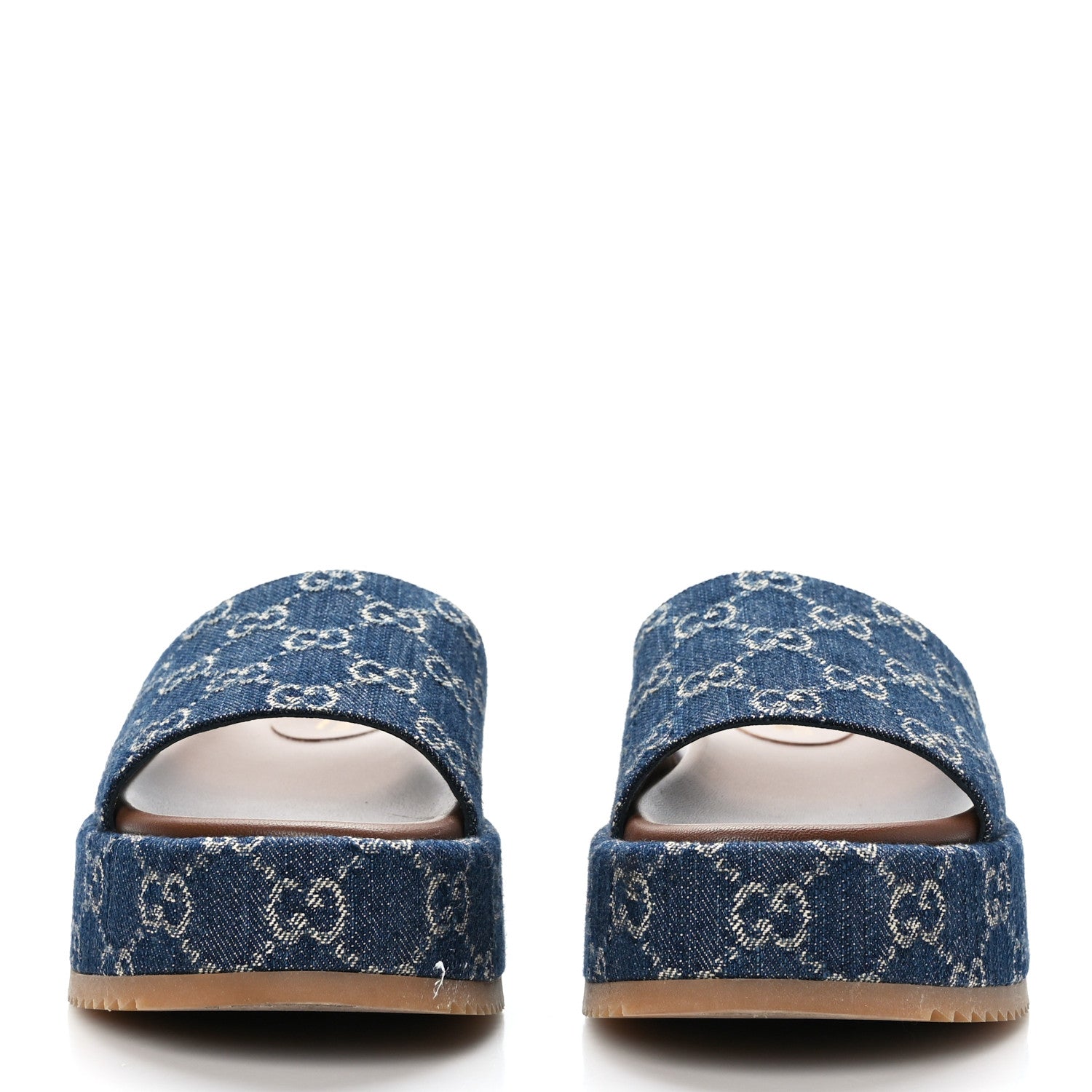 Gucci New Denim GG Monogram Angelina Platform 55mm Slide Sandals 38 Blue Tea 2 of 8