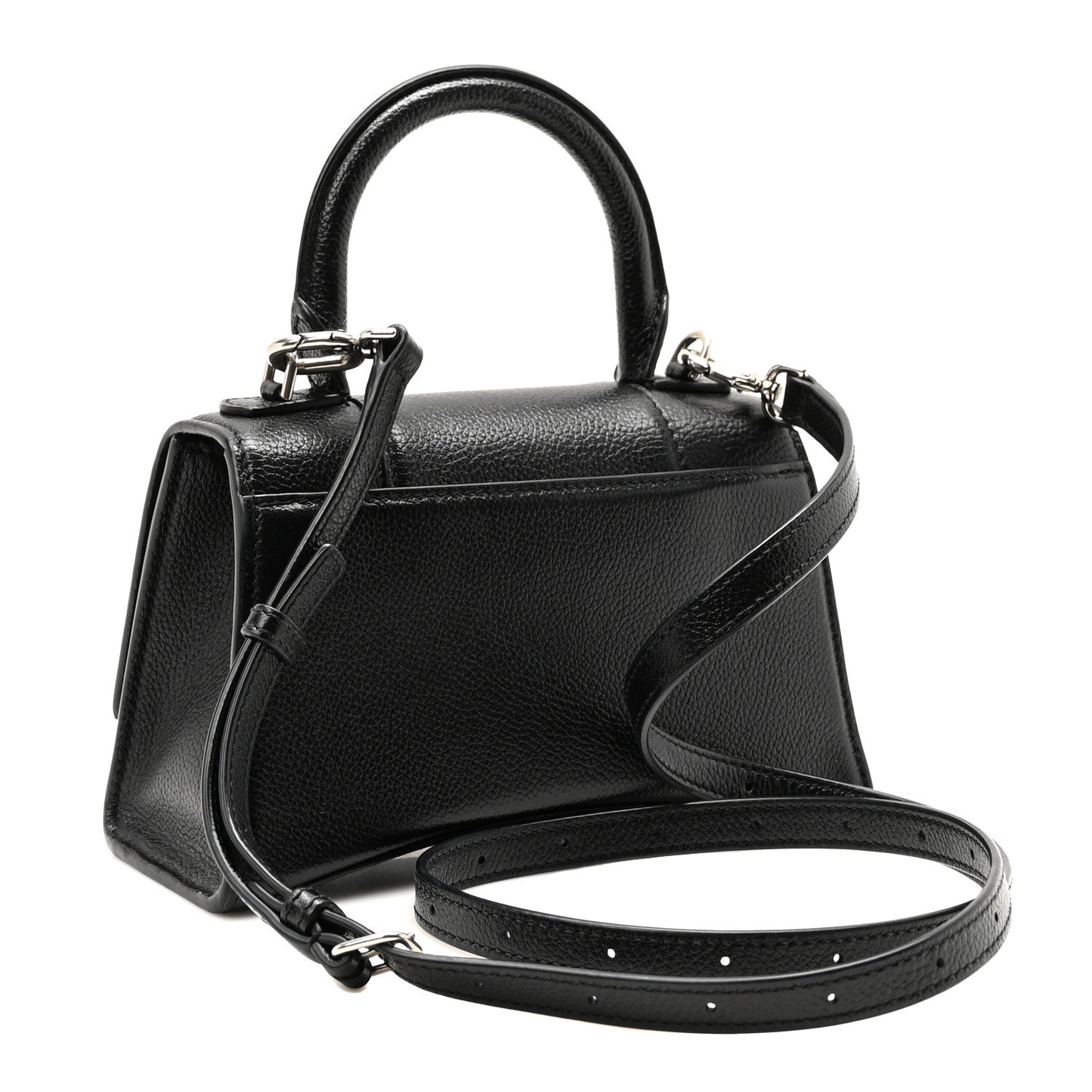 Grained Calfskin Hourglass Top Handle Bag XS Black