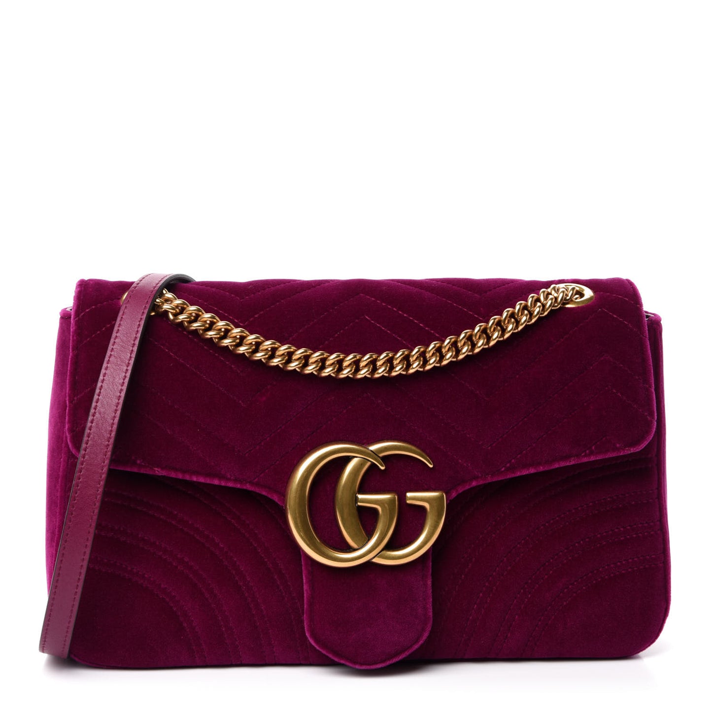 Velvet Matelasse Medium GG Marmont Shoulder Bag Fuchsia Violet Cyclamen