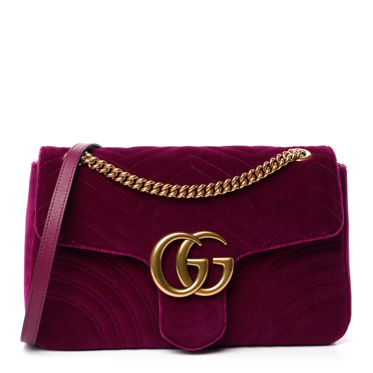 Gucci Velvet Matelasse Medium GG Marmont Shoulder Bag Fuchsia Violet Cyclamen 1 of 10