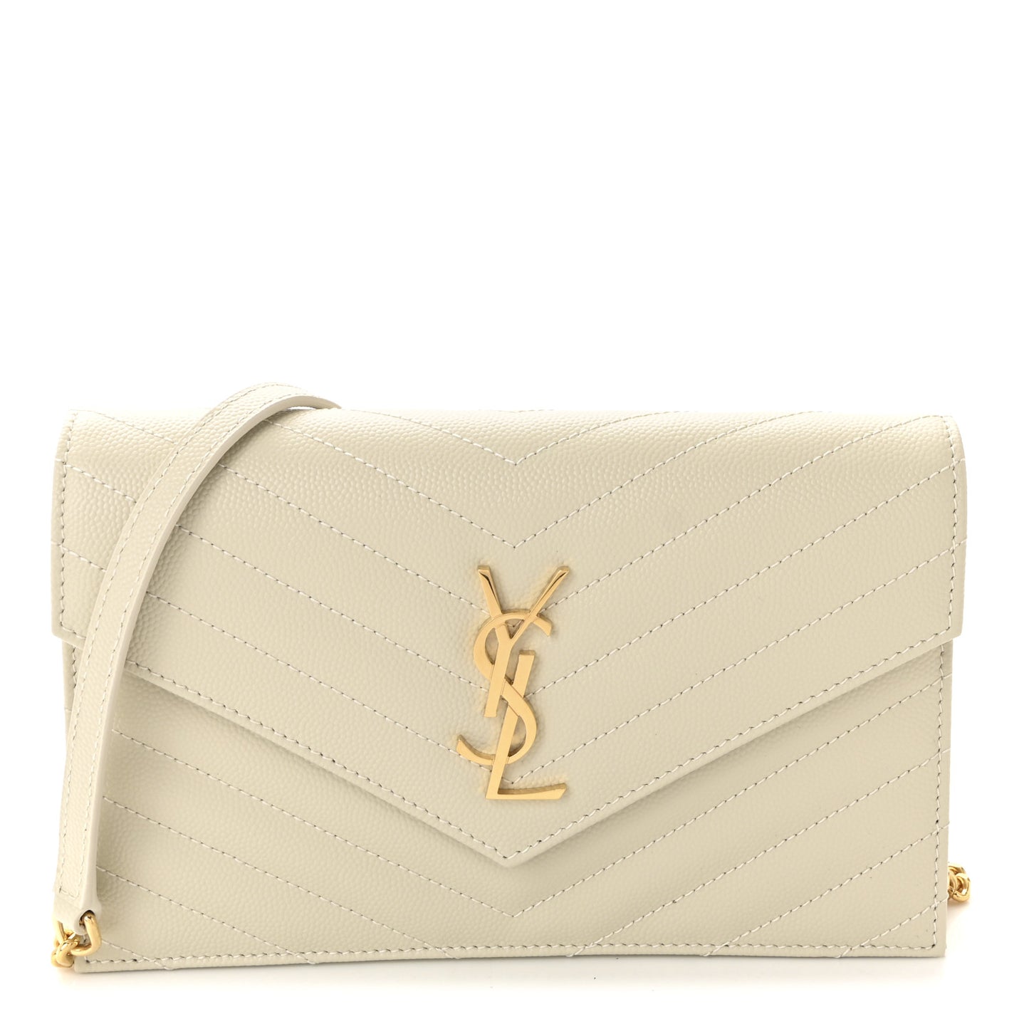Grain De Poudre Matelasse Chevron Monogram Envelope Chain Wallet Crema Soft