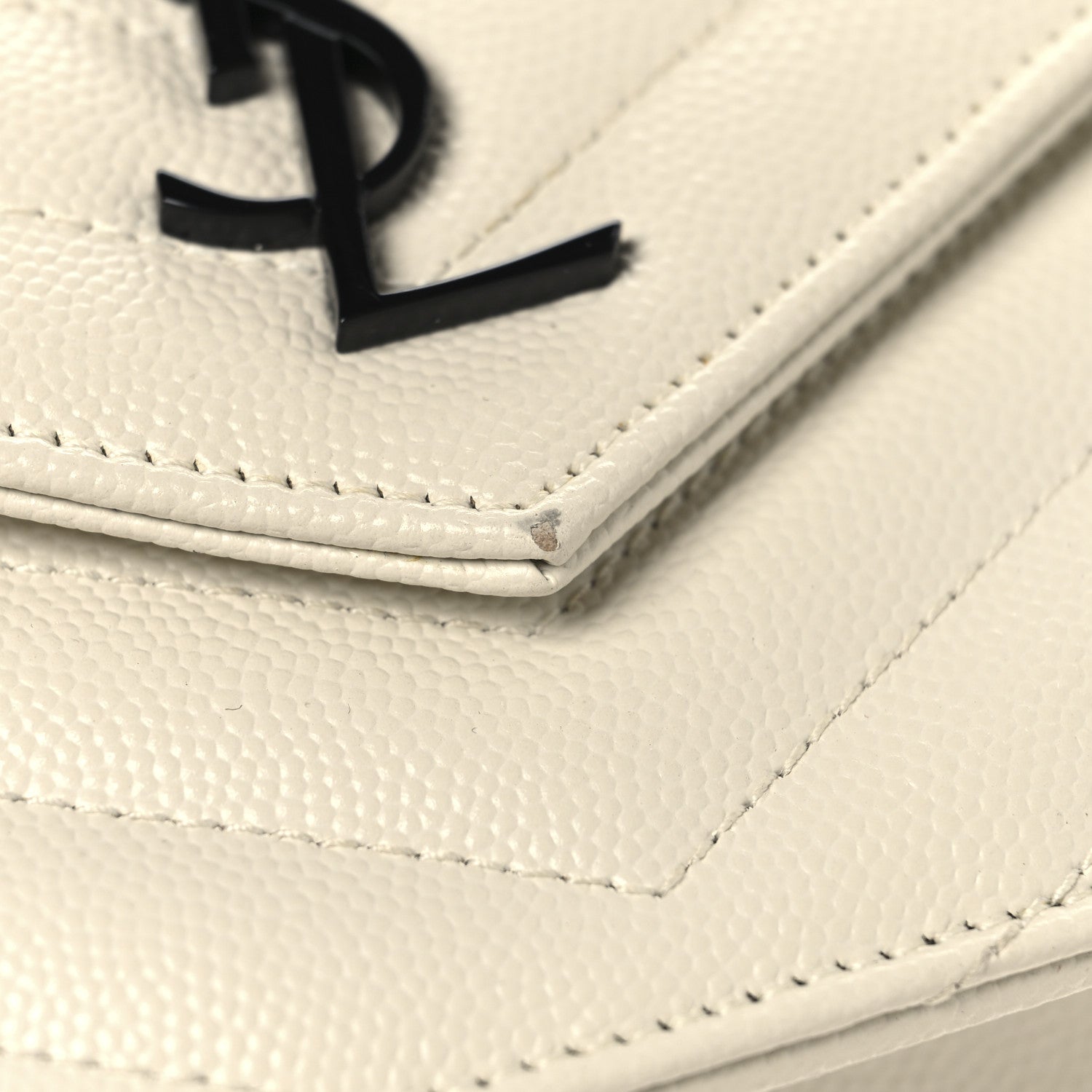 Saint Laurent Grain De Poudre Matelasse Chevron Monogram Envelope Chain Wallet Dove White 10 of 11