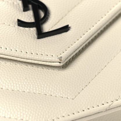 Saint Laurent Grain De Poudre Matelasse Chevron Monogram Envelope Chain Wallet Dove White 10 of 11