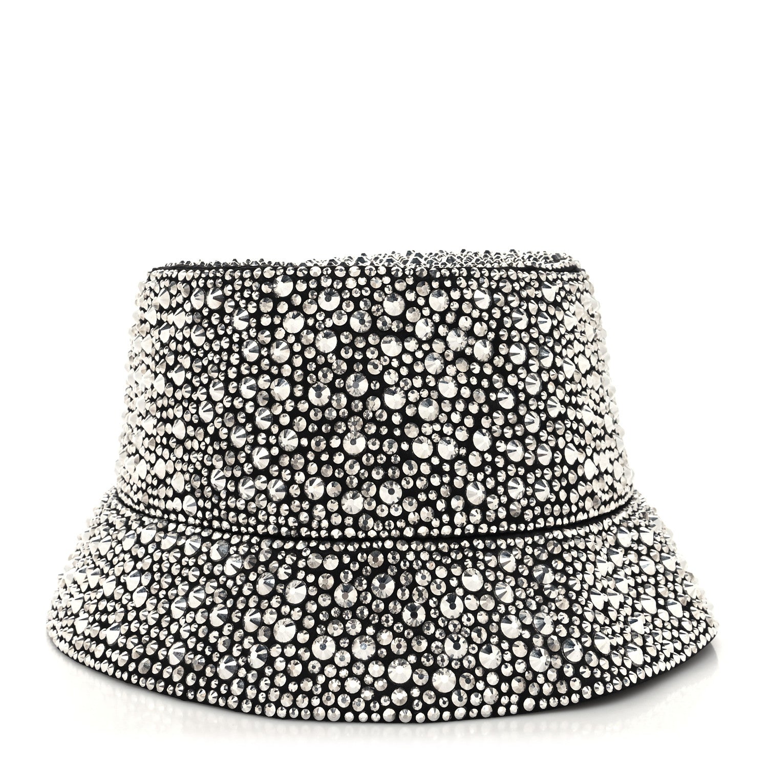 Prada Satin Crystal Metal Triangle Logo Womens Bucket Hat M Metal 4 of 8