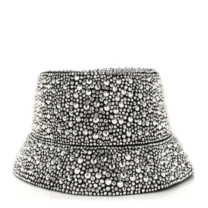 Prada Satin Crystal Metal Triangle Logo Womens Bucket Hat M Metal 4 of 8