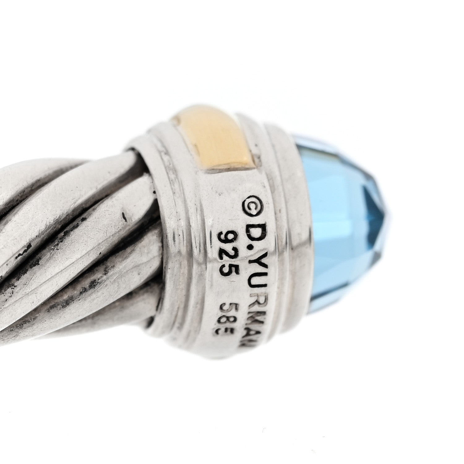 David Yurman Sterling Silver 14K Yellow Gold Blue Topaz 7mm Cable Classics Bracelet 3 of 3