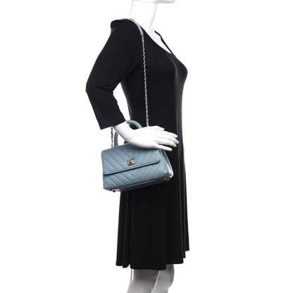 Chanel Caviar Chevron Quilted Mini Coco Handle Flap Light Blue 2 of 13
