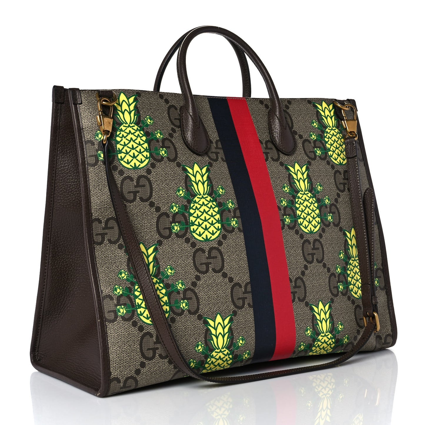 Maxi GG Supreme Monogram Pineapple Textured Dollar Calfskin Medium Retro Interlocking G Tote Bag Beige Ebony Green Pink New Acero
