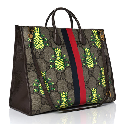 Gucci Maxi GG Supreme Monogram Pineapple Textured Dollar Calfskin Medium Retro Interlocking G Tote Bag Beige Ebony Green Pink New Acero 2 of 8