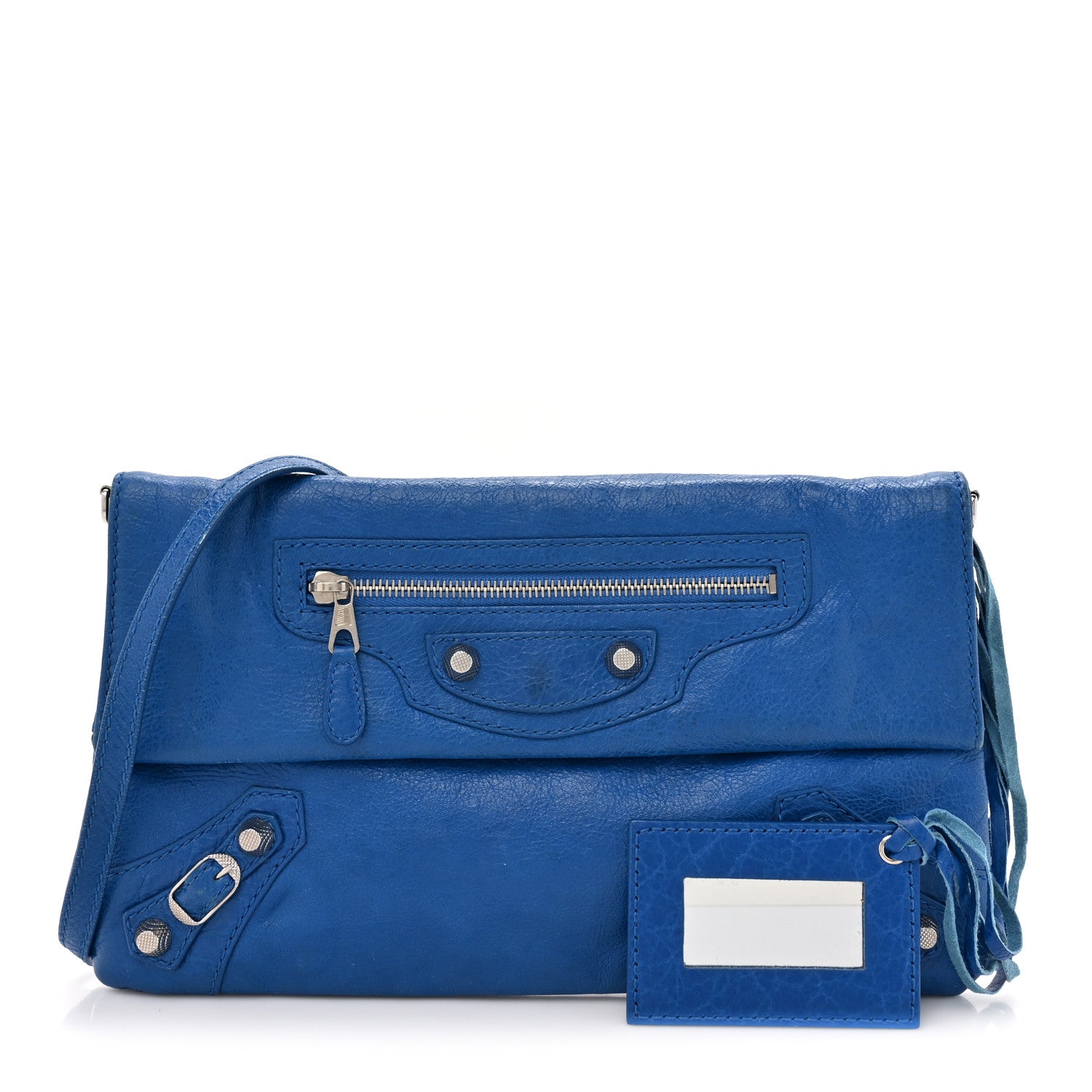Balenciaga Agneau Giant 12 Silver Envelope Strap Clutch Bleu Lazuli 3 of 16