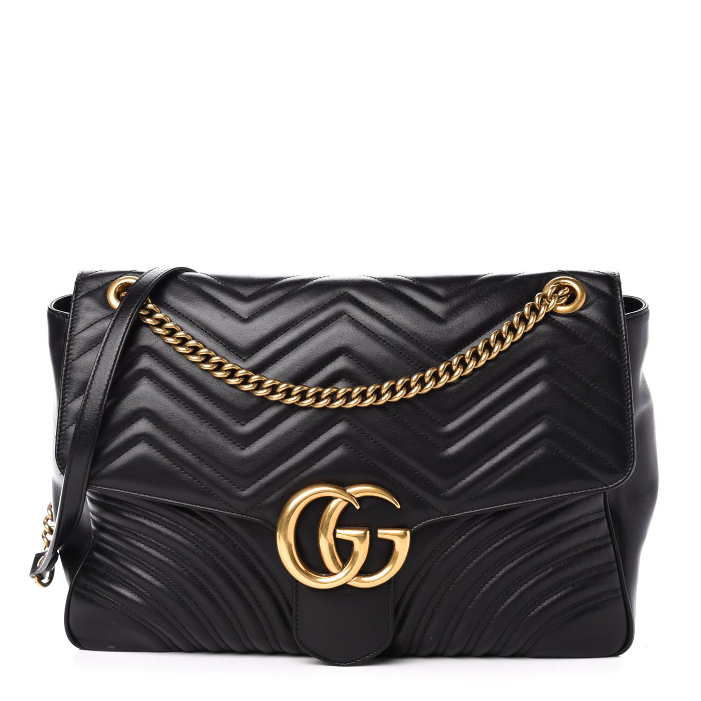Calfskin Matelasse Large GG Marmont Shoulder Bag Black
