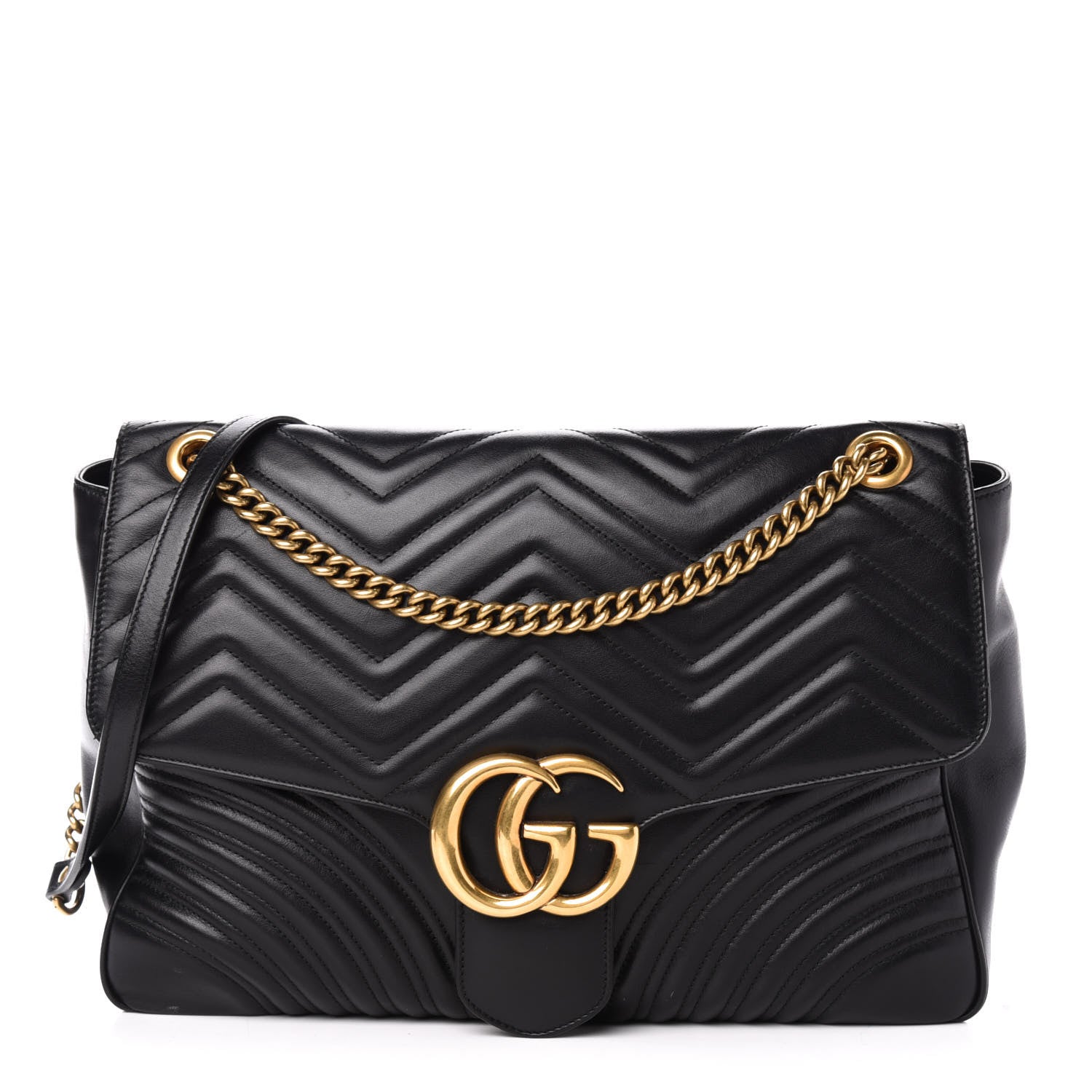 Gucci Calfskin Matelasse Large GG Marmont Shoulder Bag Black 1 of 16